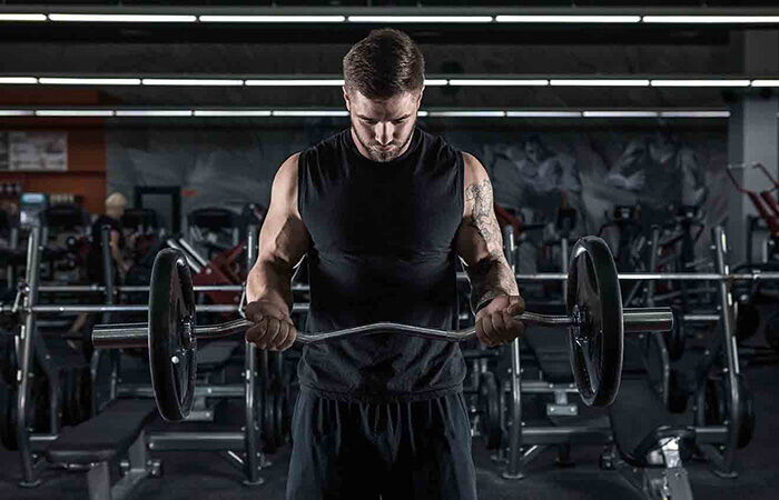 muscle man ez bar bicep workout hypertrophy gym strength training